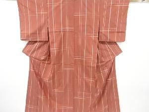 アンティーク　乱れ格子模様織り出し米沢紬着物